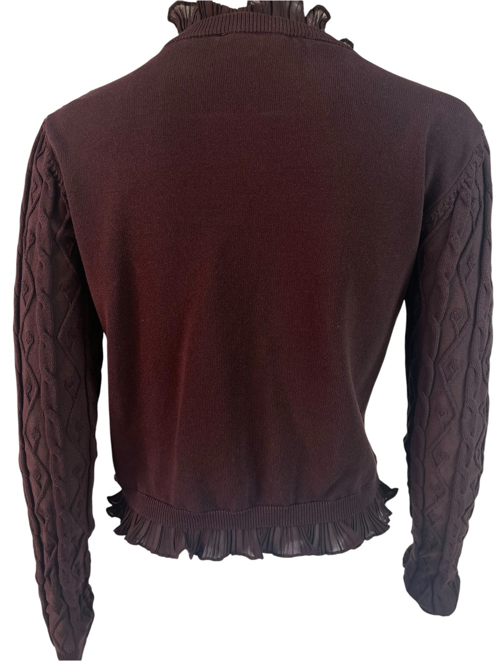 Disturbia Women's Cable Knit Cardigan Burgundy Ashen Vine Ruffle Slim Fit Size M - Picture 5 of 15